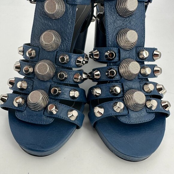 Balenciaga Blue Leather Arena Studded Gladiator 6.5 Size Heel Sandals - Picture 1 of 4